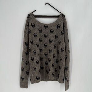 Skull Cashmere Skull Printed Wool Yak Hair Blend Open Back Long Sleeve Sweater